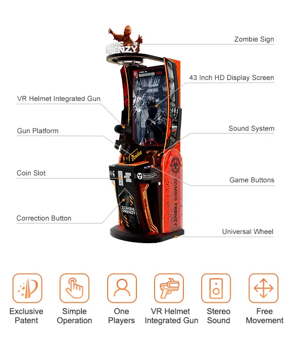 Zombie Frenzy Specification high quality VR shooting games for arcade center, malls,FECS
